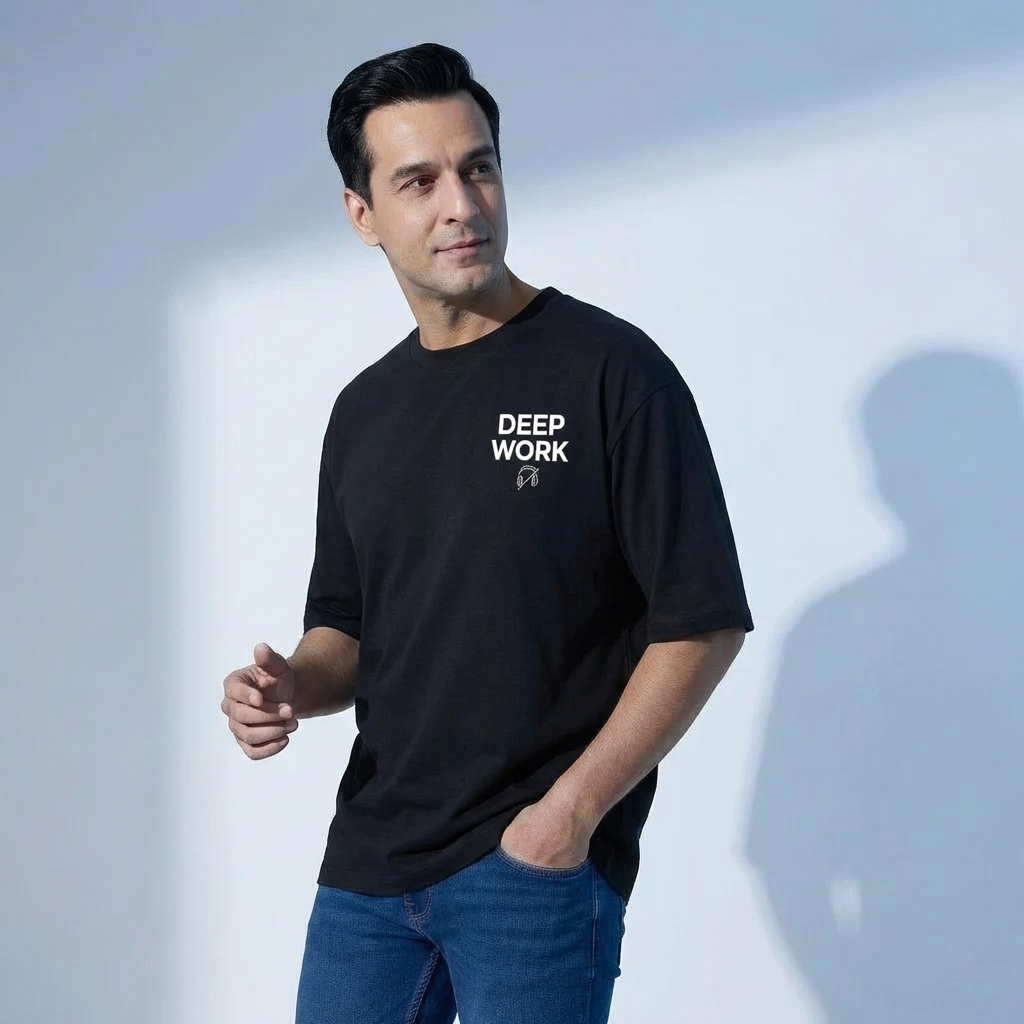 Black Deep work Tee side view